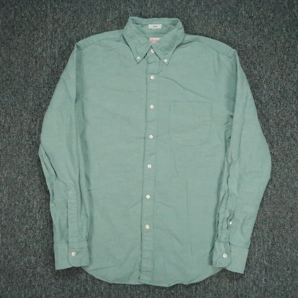 J Crew Shirt Mens Small Green Broken-In Oxford Slim Fit Long Sleeve Button Down